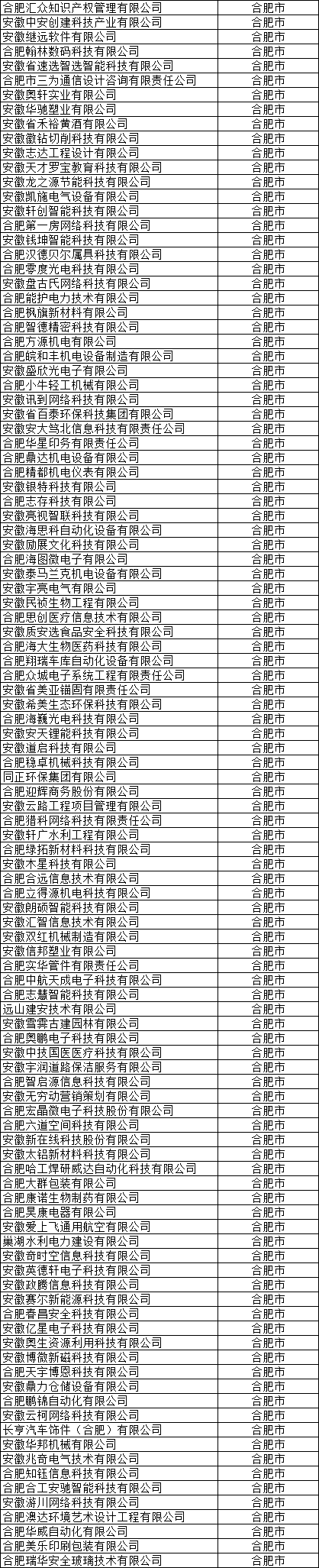 合肥市高新技術(shù)企業(yè)公示